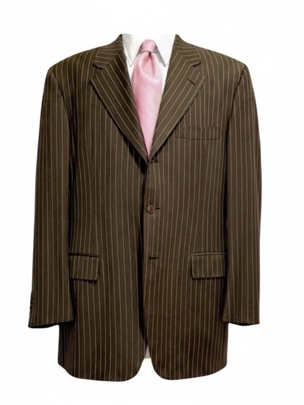 Bijan Men's Suit | Brown w/ Gold Pinstripes |  Super-Luxury | Custom Tailored